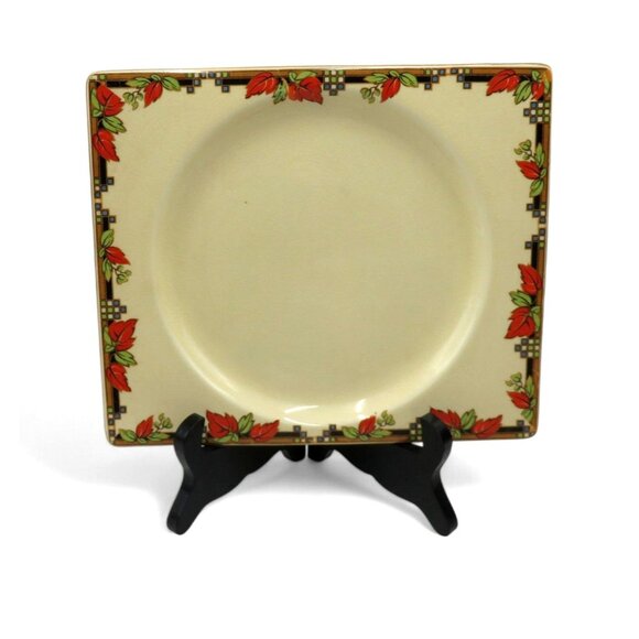 THE BIARRITZ Red Green Leaf Border Plate Royal Staffordshire England Vintage - Picture 1 of 11